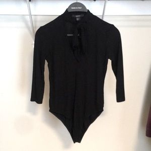 Knit Bodysuit with Neck Bow